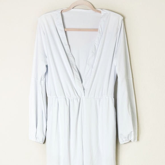White Wide Leg Jumpsuit with Elastic Sleeve and with optional belt size XL - Picture 3 of 15